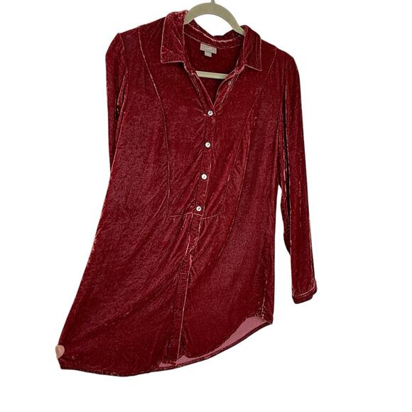 J Jill Small Silk Blend Crushed Velvet Button Up Top Lt. Burgundy Romantic Y2K - Picture 2 of 11
